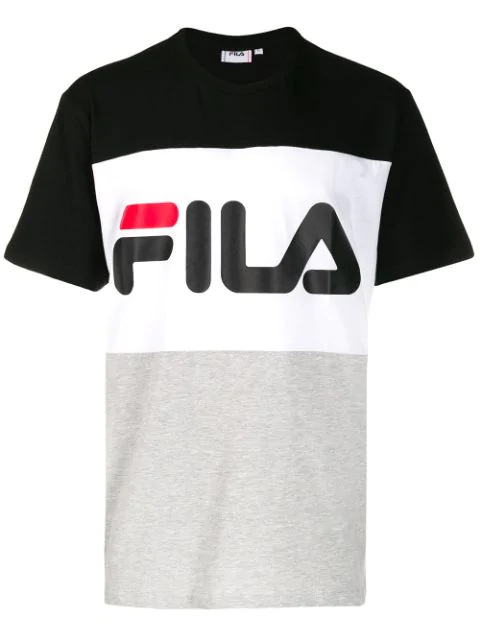 Elektrisk Blueprint igennem Fila Logo Print Colour Block T-shirt In White | ModeSens