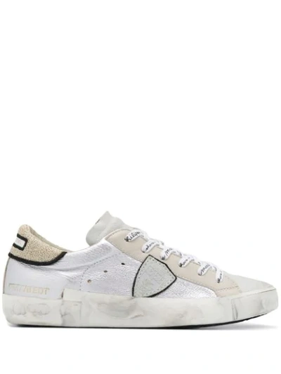 Philippe Model Prsx L.d Trainers In Silver Suede And Leather In White