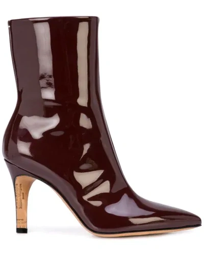 Maison Margiela High Heels Ankle Boots In Bordeaux Patent Leather In Red