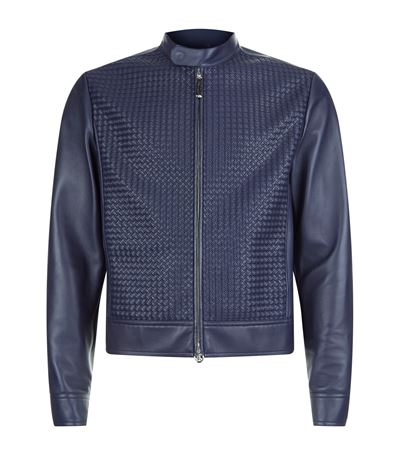 Stefano Ricci Woven Panel Leather Jacket In Blue | ModeSens