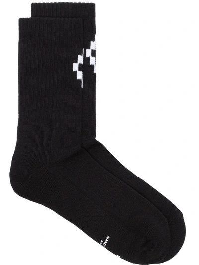 Marcelo Burlon County Of Milan Terry-cloth Socks With Logo In Black