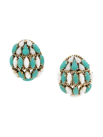 Pre-owned Dior 1963 Haute Couture Oval Earrings In Blue