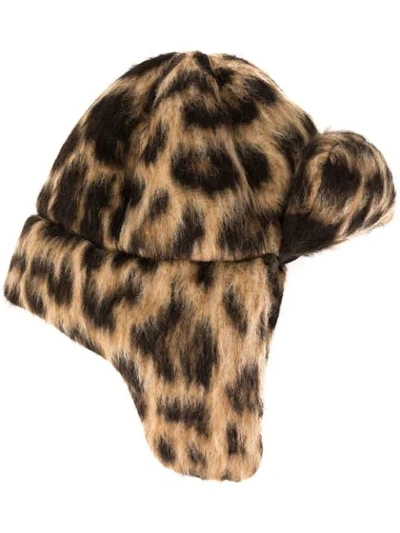 R13 Leopard Trapper Hat In Brown