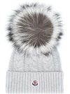 Moncler Cable-knit Pompom Beanie In Grey