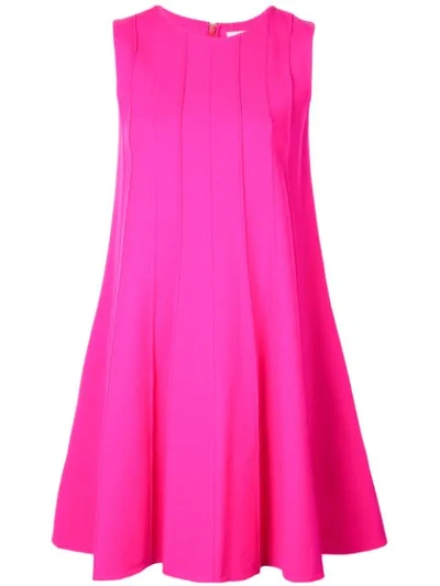 Oscar De La Renta Sleeveless Pleated Shift Dress In Shocking Pink