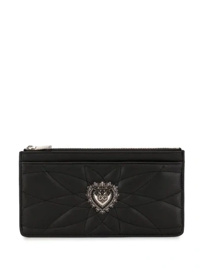 Dolce & Gabbana Embellished Heart Zip Wallet In Black