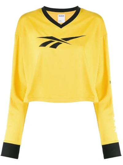 Reebok Cropped Logo Top In Yellow