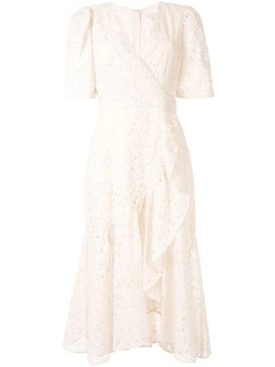 Rebecca Taylor Eyelet Embroidery Wrap Dress In Neutrals