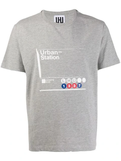 Les Hommes Urban Urban Station Print T-shirt In Grey
