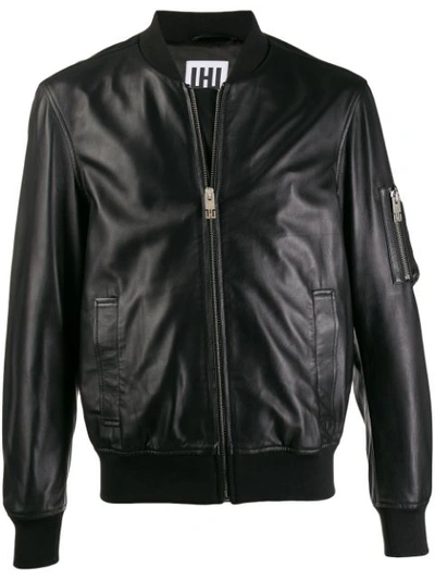 Les Hommes Urban Short Leather Jacket In Black
