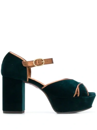 Chie Mihara Two Tone Platform Sandals In Velour Verde Picasso Bronce