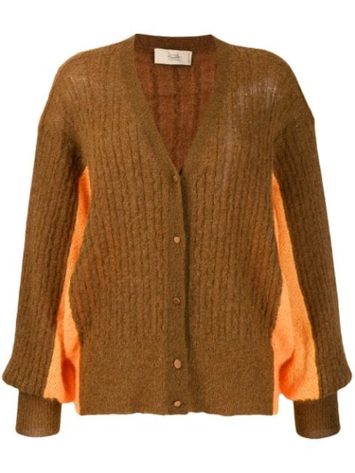 Maison Flaneur Oversized Two-tone Cardigan In Brown
