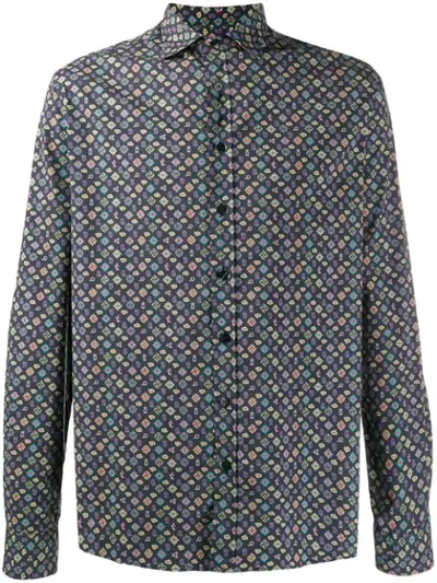 Etro Printed Long Sleeve Shirt In Blue