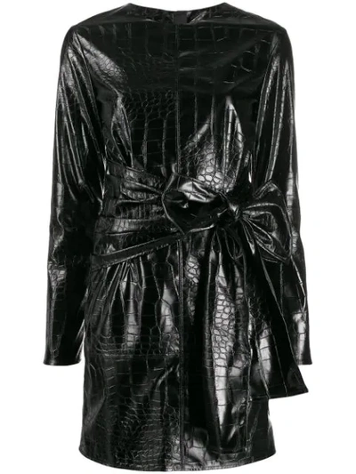 Msgm Crocodile Effect Short Dress In Black
