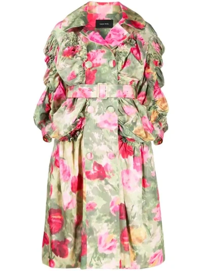 Simone Rocha Ruched Sleeve Floral Coat In Green