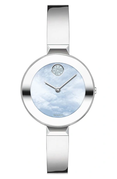Movado Bold Pave Dot Bangle Watch, 28mm In Silver/ Blue Mop/ Silver