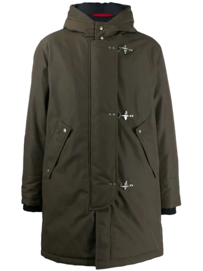 Fay Clasp Buttoned Parka Coat In Green