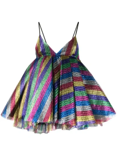 Attico Striped Glitter Detail Dress In Fuchsia,green,black | ModeSens