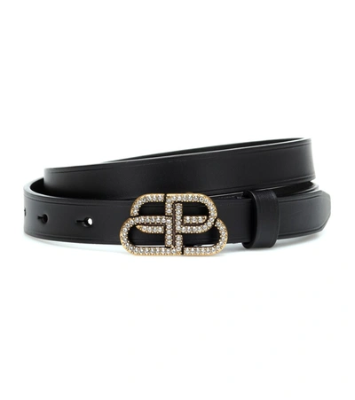 Balenciaga Bb Strass Skinny Belt In Black