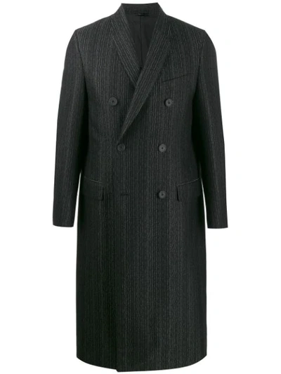 Fendi Striped Double-breasted Coat In Black