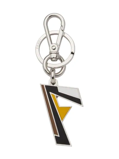 Fendi F Logo Keyring In Silver