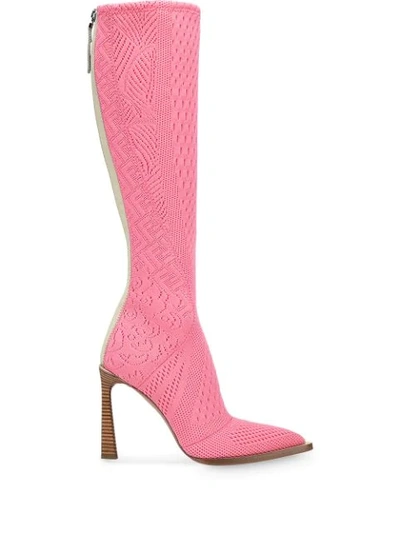 Fendi Fframe Jacquard Pointed Toe Boots In Pink