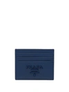 Prada Logo Plaque Cardholder In Blue