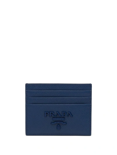 Prada Logo Plaque Cardholder In Blue