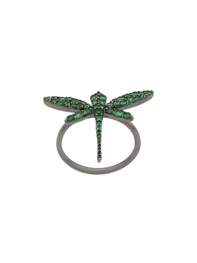 Anapsara 18kt Rhodium Plated White Gold Dragonfly Ring In Yellow Gold