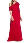 Tadashi Shoji One-shoulder Crepe Gown With Bow Detail In Flame