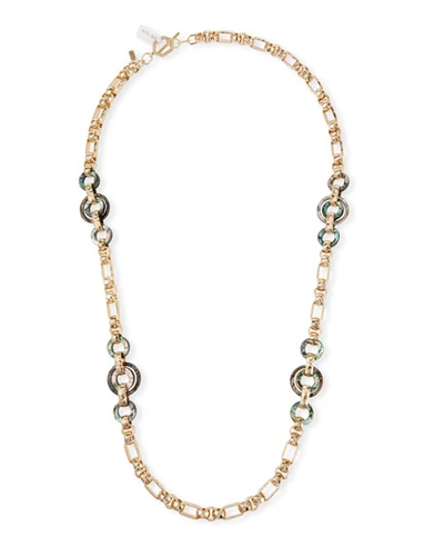 Akola Long Horn & Abalone Chain-link Necklace In Black