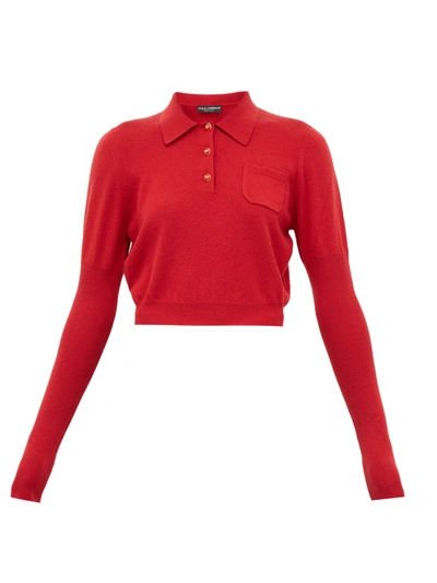 Dolce & Gabbana Cropped Cashmere Polo Shirt In Red