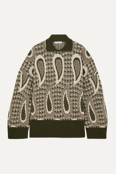 Jw Anderson Point-collar Paisley-intarsia Wool Sweater In Green