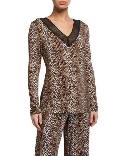 Cosabella Cosebella Sabrina Leopard Long Sleeve Pajama Top In Animal/black