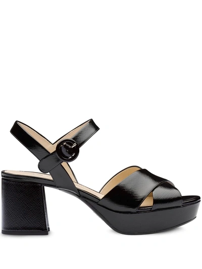 Prada Crisscross Platform Sandal In Black