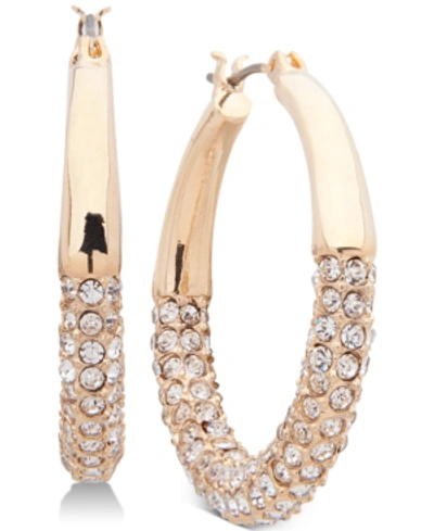 Anne Klein Small Gold-tone Pave Hoop Earrings 1" In Crystal