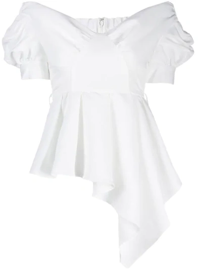 Self-portrait Asymmetric Belted Top In White