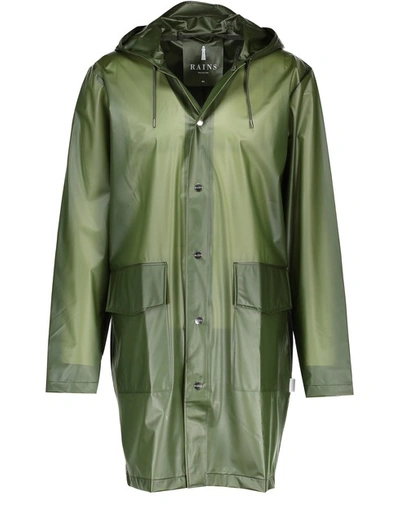 Rains Hooded Coat In Foggy Green