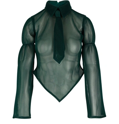 Thebe Magugu Pleated Mesh Top In Emerald