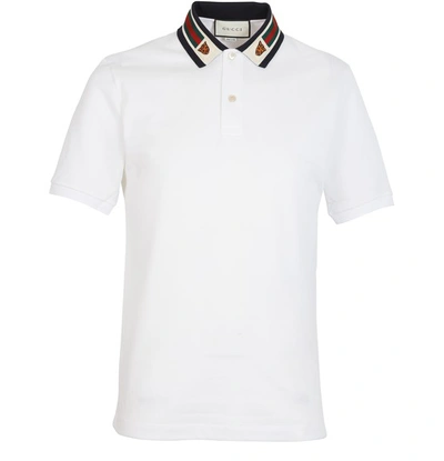 Gucci Web And Tiger Head Polo Shirt In White Multicolor