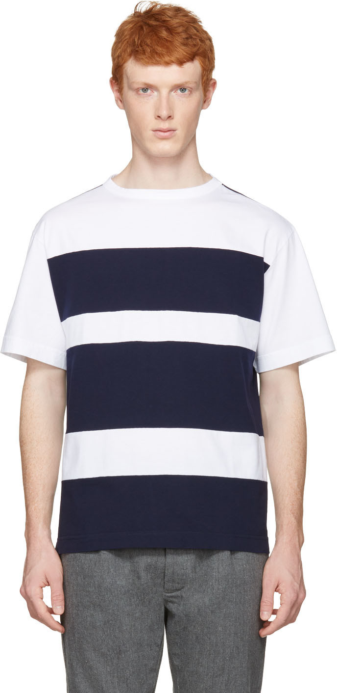 Marni White & Navy Wide Stripes T-shirt In Blue | ModeSens