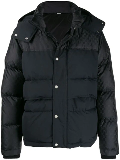 Gucci Gg Logo Cropped Down Jacket W/ Hood In Black