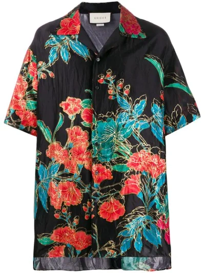 Gucci Oversized Floral Bowling Shirt In Black