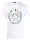 Versace Multicolored Embroidered Logo T-shirt In White
