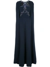 Marchesa Notte Bead Embroidered Crepe Cape Gown In Blue