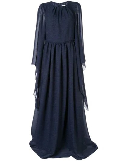 Ingie Paris Draped Long-sleeved Dress In Blue