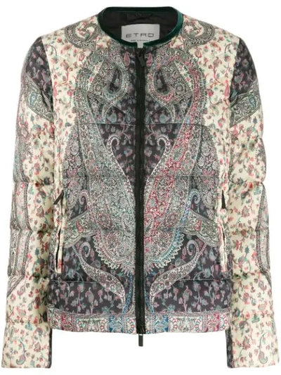 Etro Parsley Print Padded Jacket In Green
