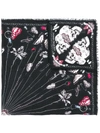 Alexander Mcqueen Skull And Butterfly Print Scarf In Black