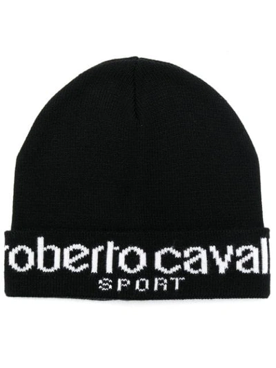 Roberto Cavalli Embroidered Logo Beanie In Black