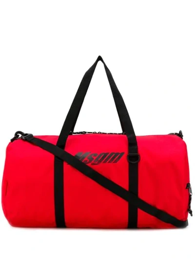 Msgm Logo Print Duffle Bag In Red